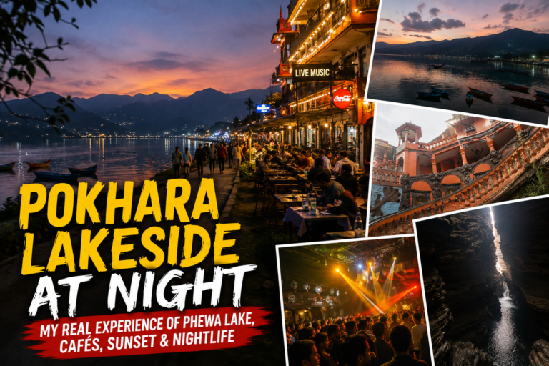 Our evening experience exploring Pokhara Lakeside, Phewa Lake, cafés and nightlife.